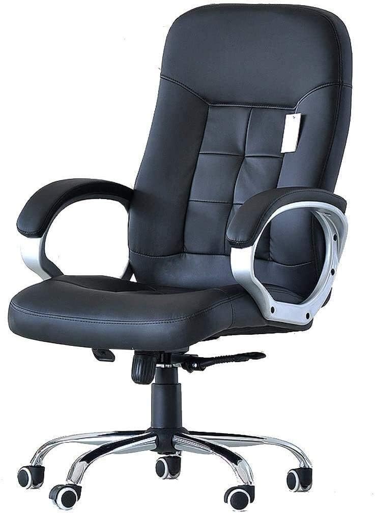 Study Computer Chair Black Boss Chair Office Chair Leather-Padded Ergonomic Adjustable Swivel Office Desk Chair with Armrest (Color : Black Size : 64cm64cm117cm)