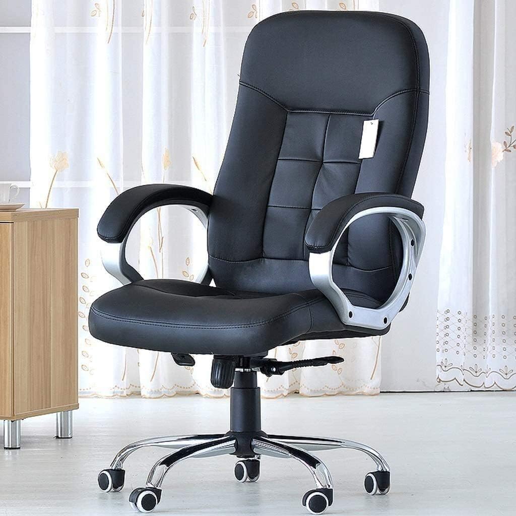 Study Computer Chair Black Boss Chair Office Chair Leather-Padded Ergonomic Adjustable Swivel Office Desk Chair with Armrest (Color : Black Size : 64cm64cm117cm)