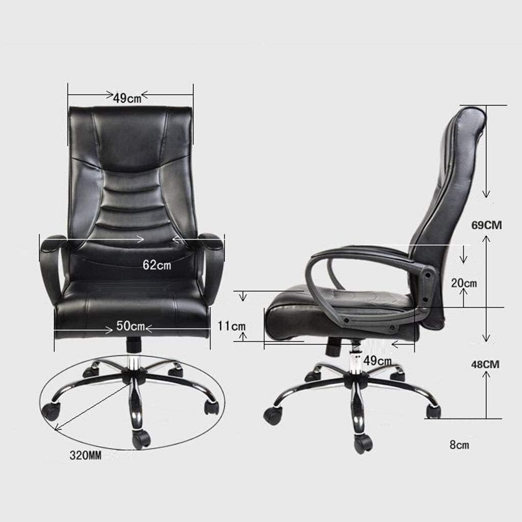 Study Computer Chair Black Boss Chair Office Chair Leather-Padded Ergonomic Adjustable Swivel Office Desk Chair with Armrest (Color : Black Size : 64cm64cm117cm)