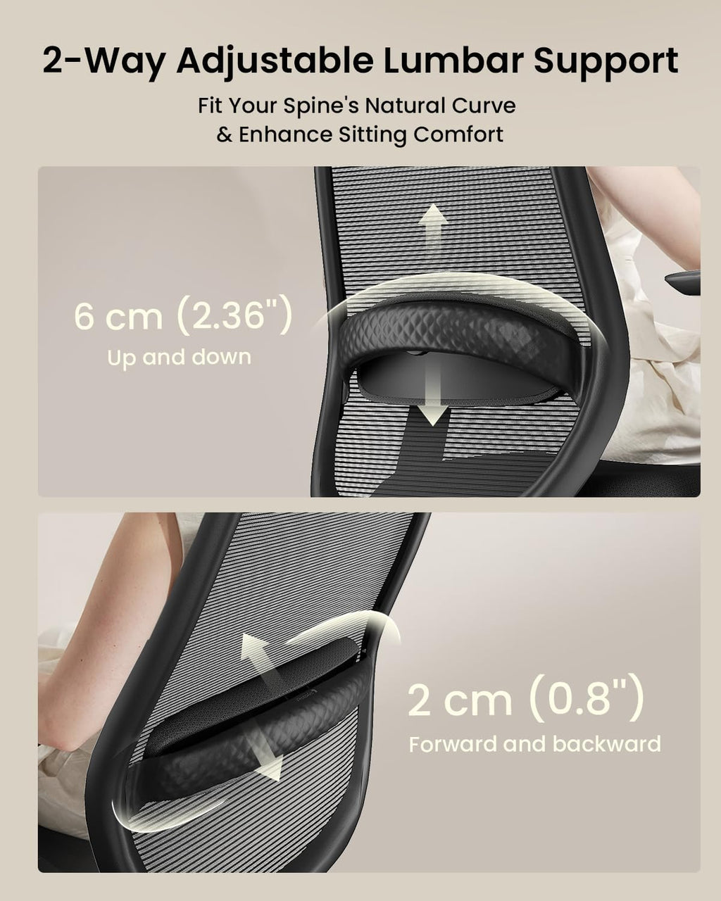 ProtoArc EC200 Ergonomic Office Chair - High Back Computer Desk Chair with 2-Way Adjustable Lumbar Support, Seat Depth & 3D Headrest, Mesh Swivel Desk Chair for Home & Office, Black