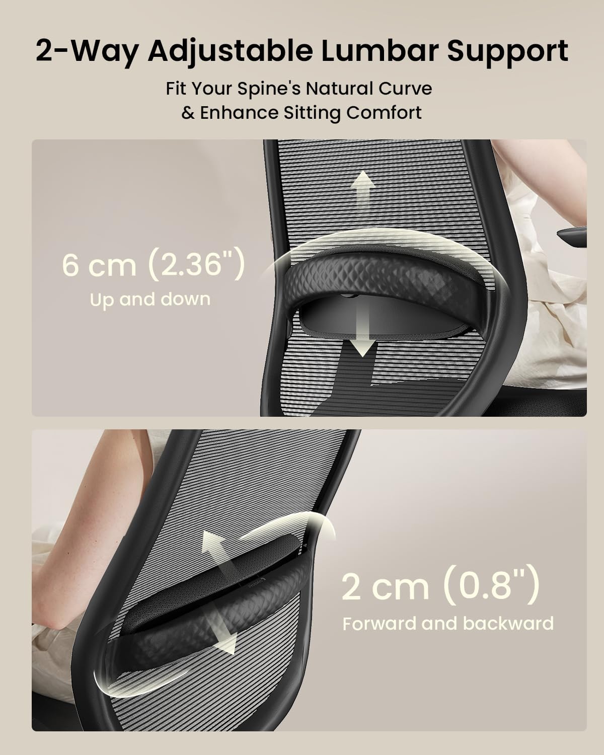 ProtoArc EC200 Ergonomic Office Chair - High Back Computer Desk Chair with 2-Way Adjustable Lumbar Support, Seat Depth & 3D Headrest, Mesh Swivel Desk Chair for Home & Office, Black