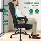 ELFORDSON Office Chair with Lumbar Cushion, Ergonomic Gaming Chairs with Footrest, High Back Heavy-duty Chair, 150° Backrest Recliner, Adjustable Height, Swivel, Linen, Black