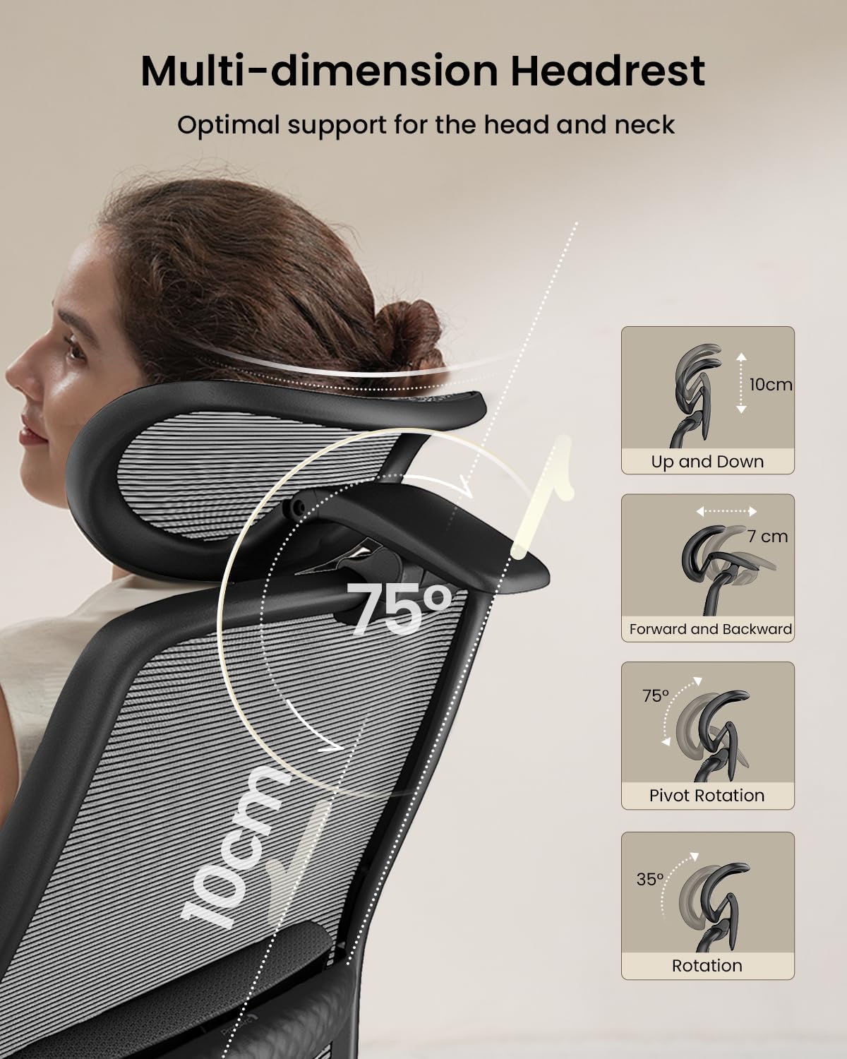 ProtoArc EC200 Ergonomic Office Chair - High Back Computer Desk Chair with 2-Way Adjustable Lumbar Support, Seat Depth & 3D Headrest, Mesh Swivel Desk Chair for Home & Office, Black