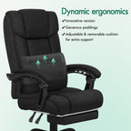 ELFORDSON Office Chair with Lumbar Cushion, Ergonomic Gaming Chairs with Footrest, High Back Heavy-duty Chair, 150° Backrest Recliner, Adjustable Height, Swivel, Linen, Black