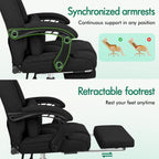 ELFORDSON Office Chair with Lumbar Cushion, Ergonomic Gaming Chairs with Footrest, High Back Heavy-duty Chair, 150° Backrest Recliner, Adjustable Height, Swivel, Linen, Black