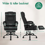 ELFORDSON Office Chair with Lumbar Cushion, Ergonomic Gaming Chairs with Footrest, High Back Heavy-duty Chair, 150° Backrest Recliner, Adjustable Height, Swivel, Linen, Black