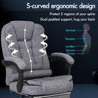 ELFORDSON Massage Office Chair for Home Office, Desk Chair 77 cm High Back 150° Recliner Tilt Function Padded Swivel Fabric, Grey
