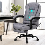 ELFORDSON Massage Office Chair for Home Office, Desk Chair 77 cm High Back 150° Recliner Tilt Function Padded Swivel Fabric, Grey